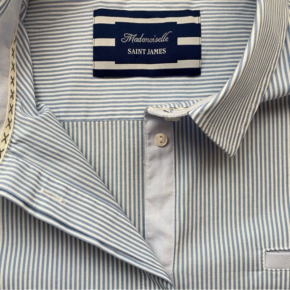 Saint James Mademoiselle Blue White Striped Button Down Preppy Shirt Size 14 - Picture 11 of 15